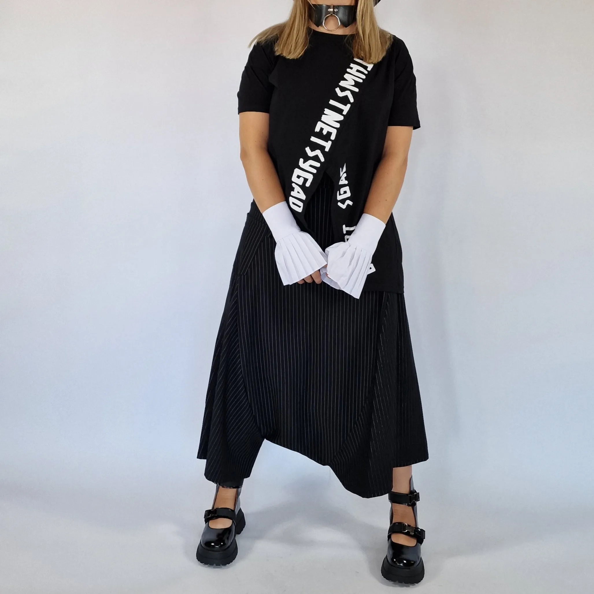 Simple Moderne Street Punk Striped Pattern Wide Legged Pants