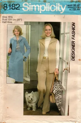 Simplicity 8182 Womens HALF SIZE Designer Shirt-Jacket Vest Skirt & Pants 1970s Vintage Sewing Pattern Bust 41 inches UNCUT Factory Folded