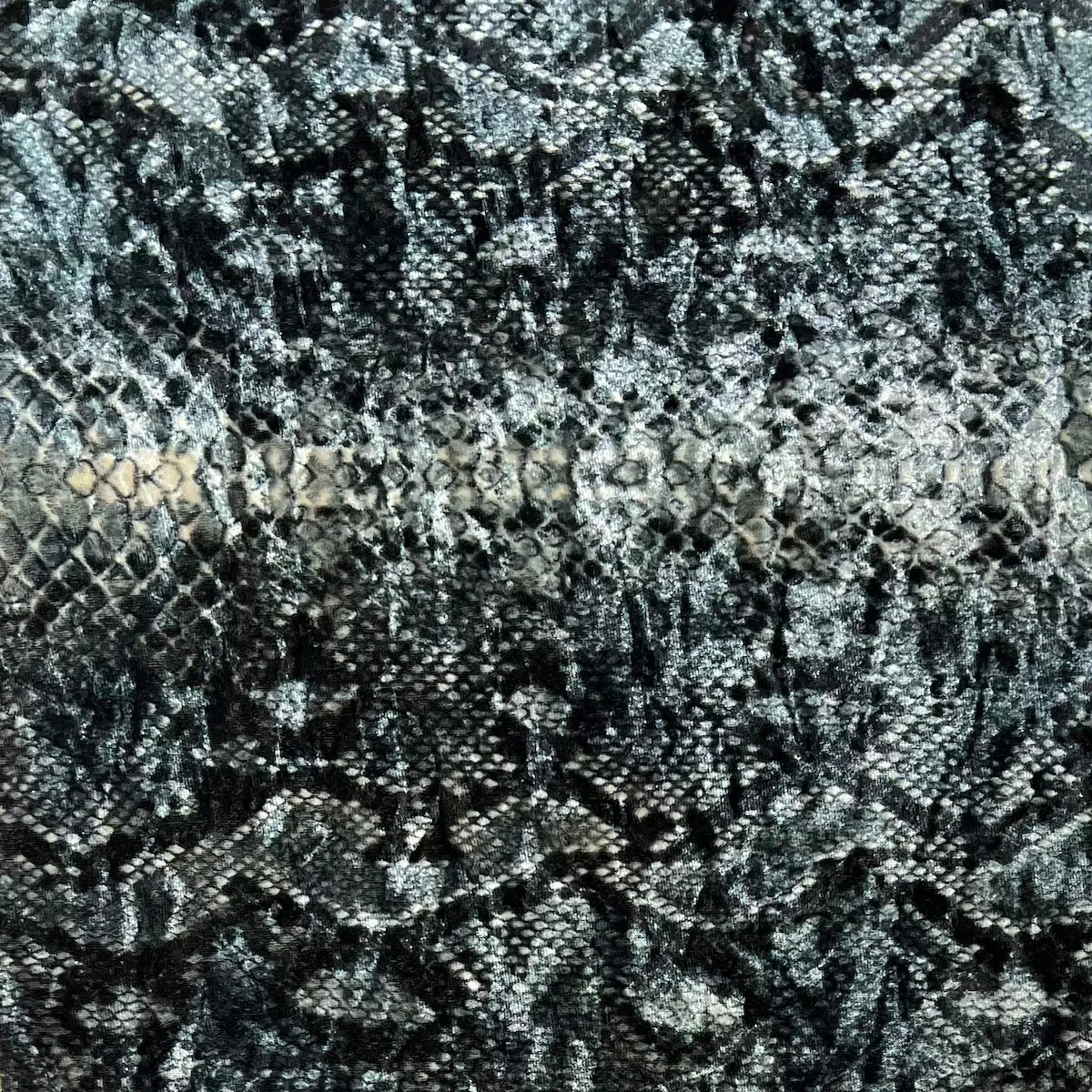 Smoke Gray Snake Skin Printed Stretch Velvet Fabric