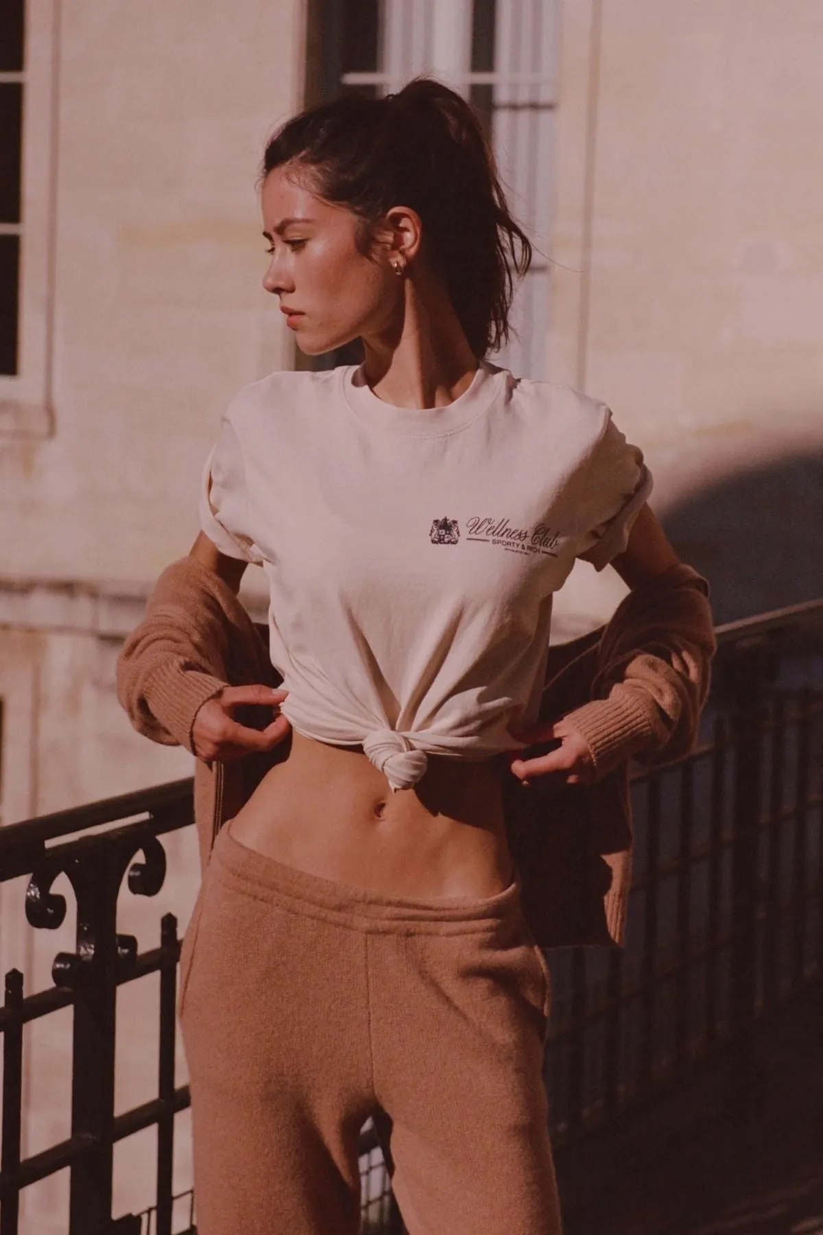 Sporty & Rich SRC Cashmere Pants - Camel/ White