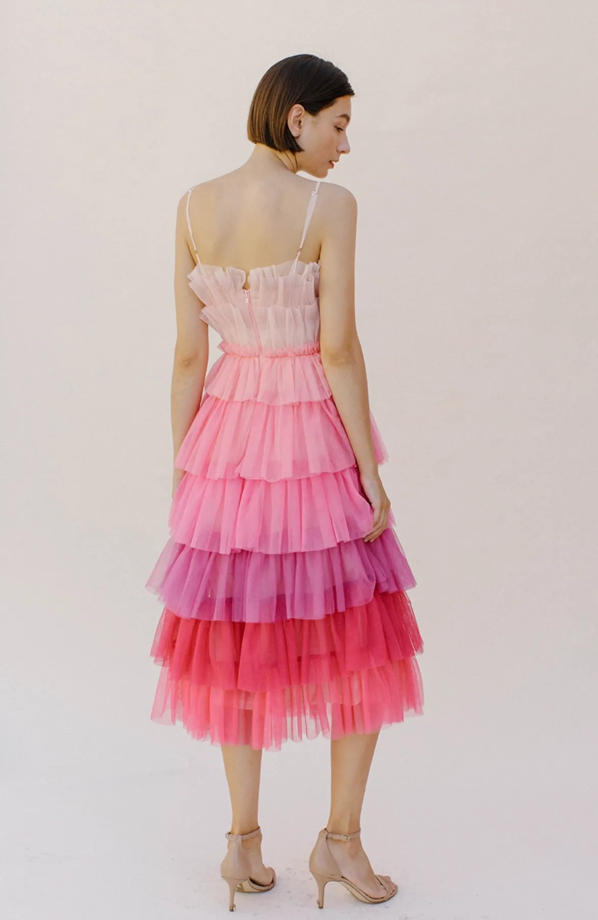 Storia-Pink Tiered Tulle Dress