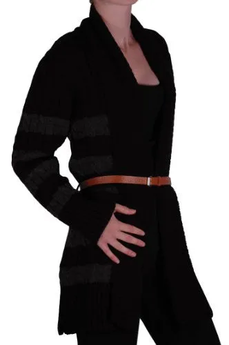 Striped Open Front Belted Cardigan