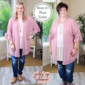 Tell Me About It Sheer Kimono with Ruffle Sleeves in Dusty Rose Pink