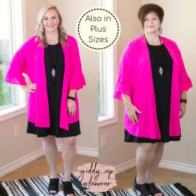 Tell Me About It Sheer Kimono with Ruffle Sleeves in Fuchsia Pink