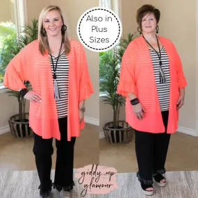 Tell Me About It Sheer Kimono with Ruffle Sleeves in Neon Coral