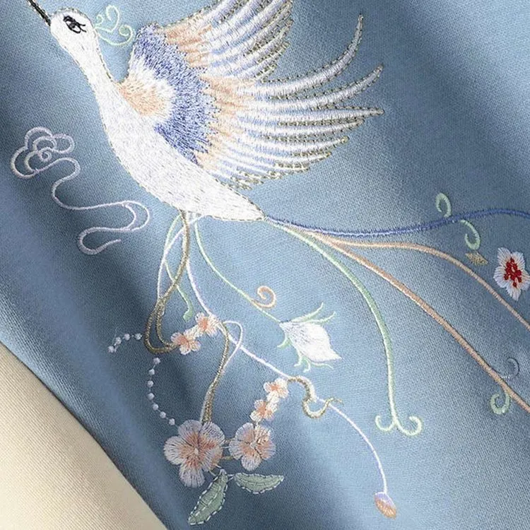 Vintage Embroidery Loose Fringed Hoodie Sweatshirt Dress