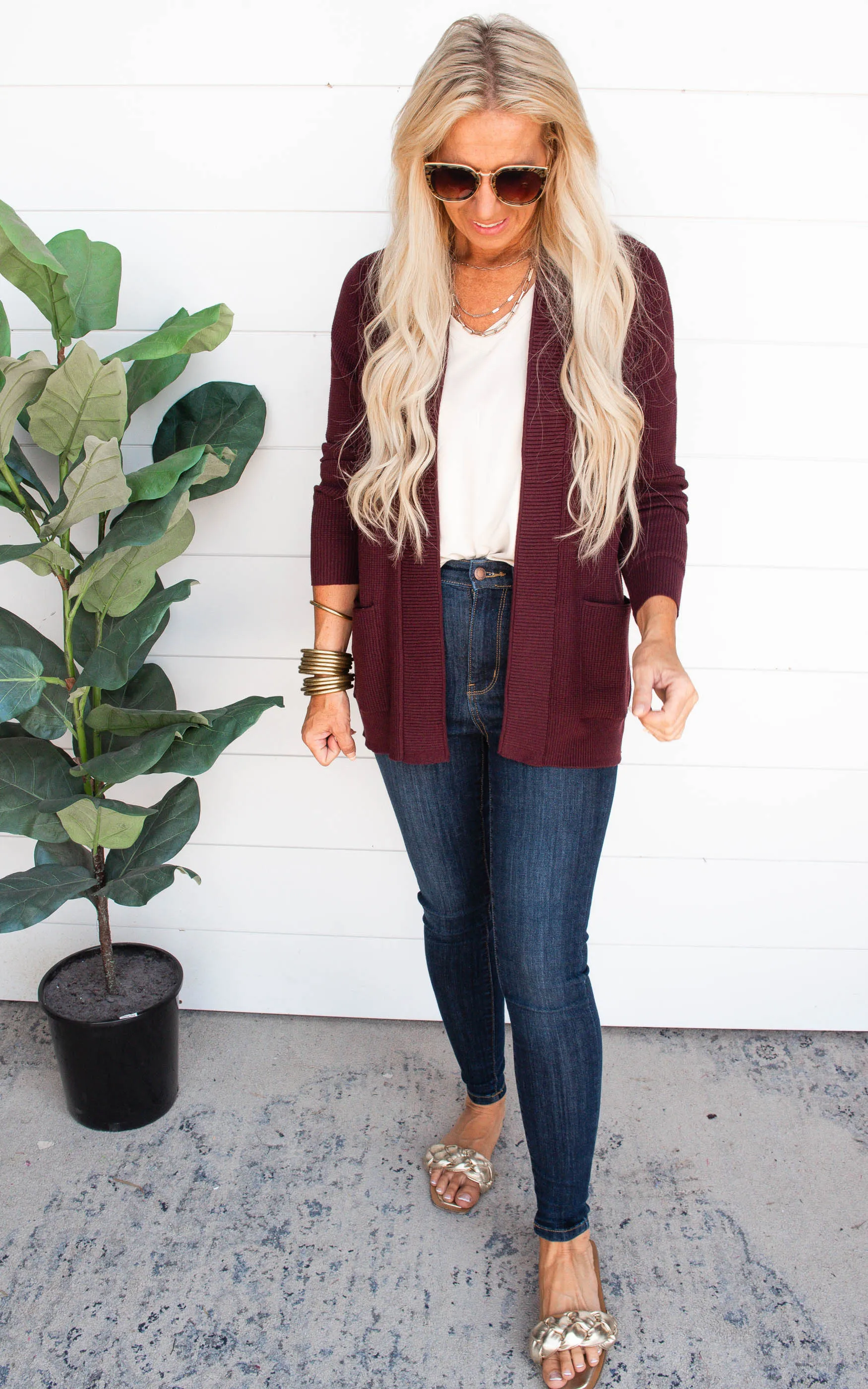 Waffle Texture Open Front Cardigan - Final Sale