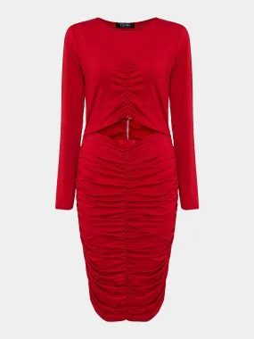 Wholesale Pleated Slim Midi Dresses with Cut Out