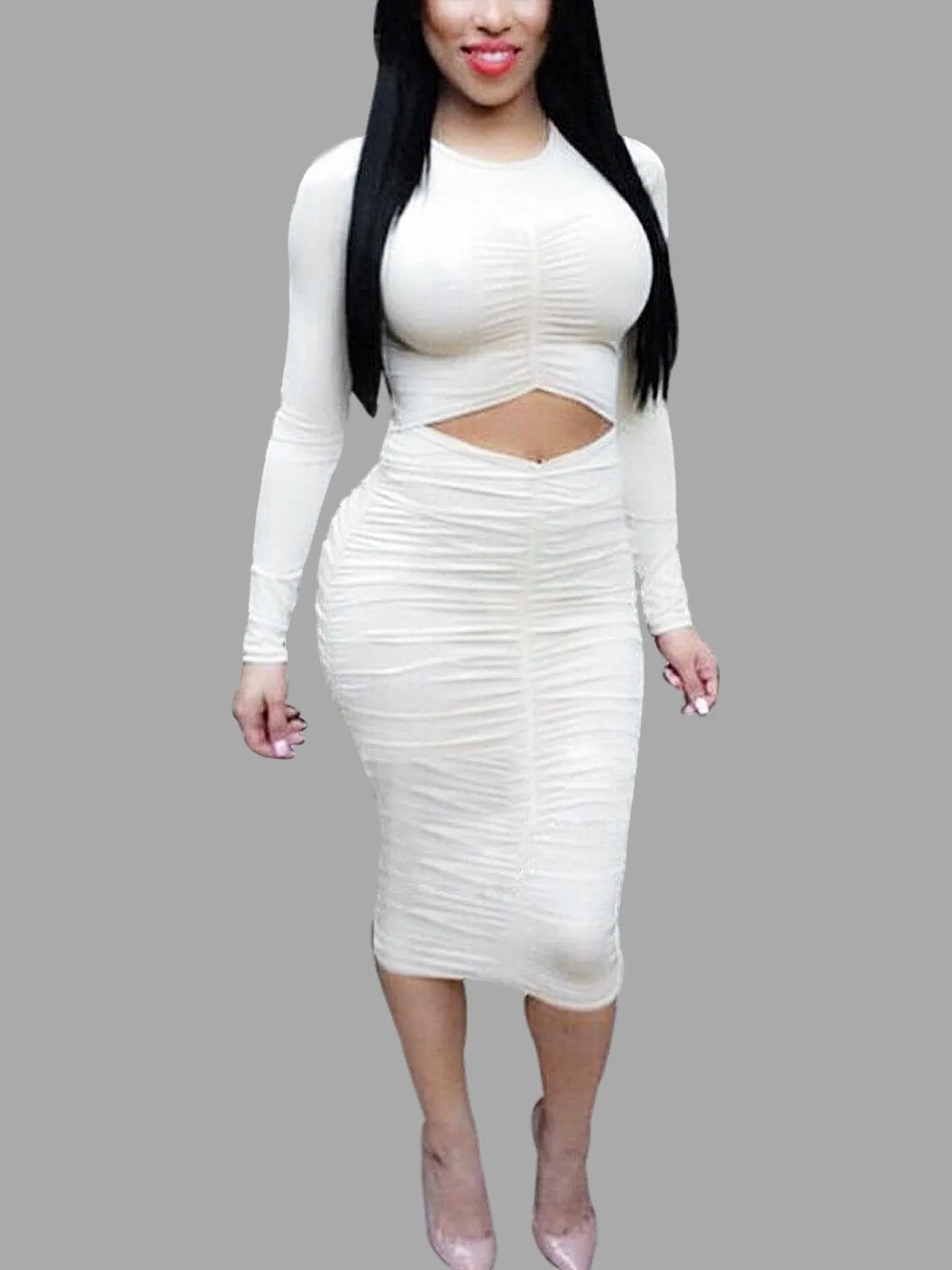 Wholesale Pleated Slim Midi Dresses with Cut Out