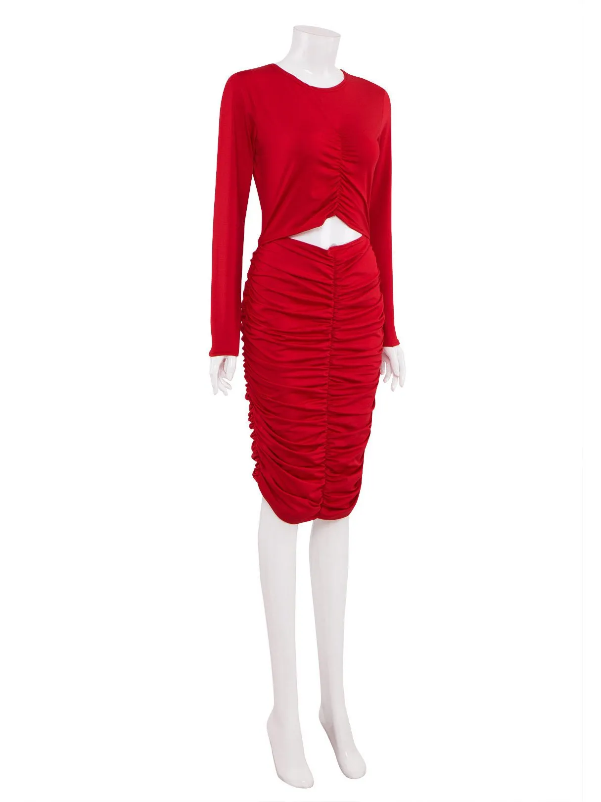 Wholesale Pleated Slim Midi Dresses with Cut Out