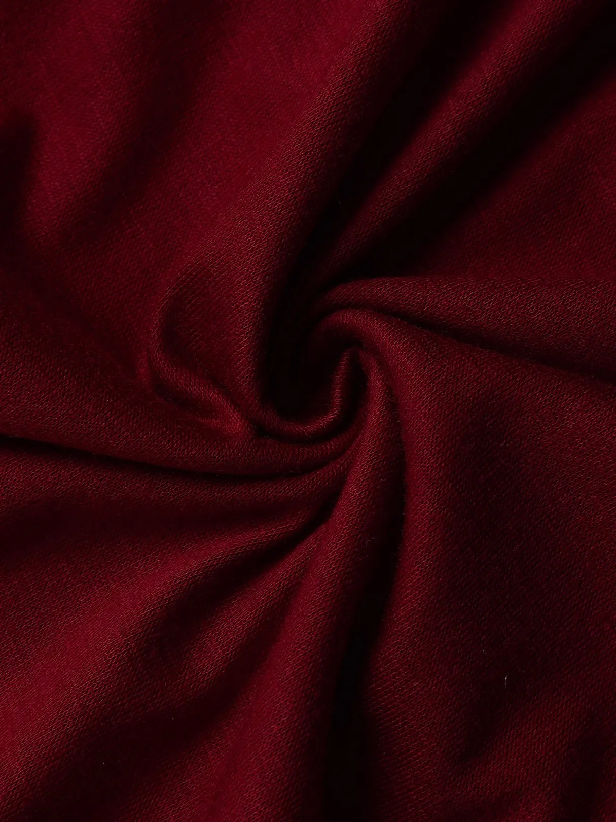 Wholesale Round Neck Plain Hollow Long Sleeve Burgundy Midi Dress