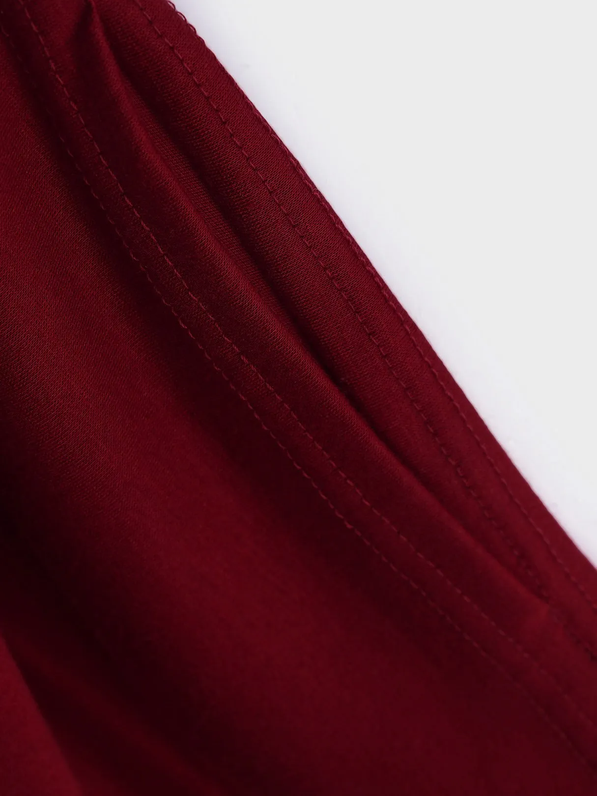 Wholesale Round Neck Plain Hollow Long Sleeve Burgundy Midi Dress