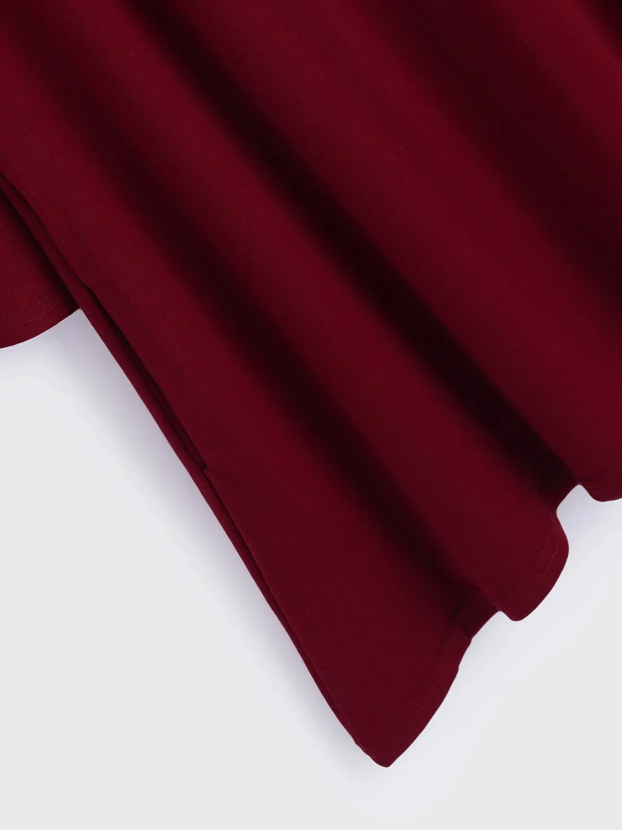 Wholesale Round Neck Plain Hollow Long Sleeve Burgundy Midi Dress