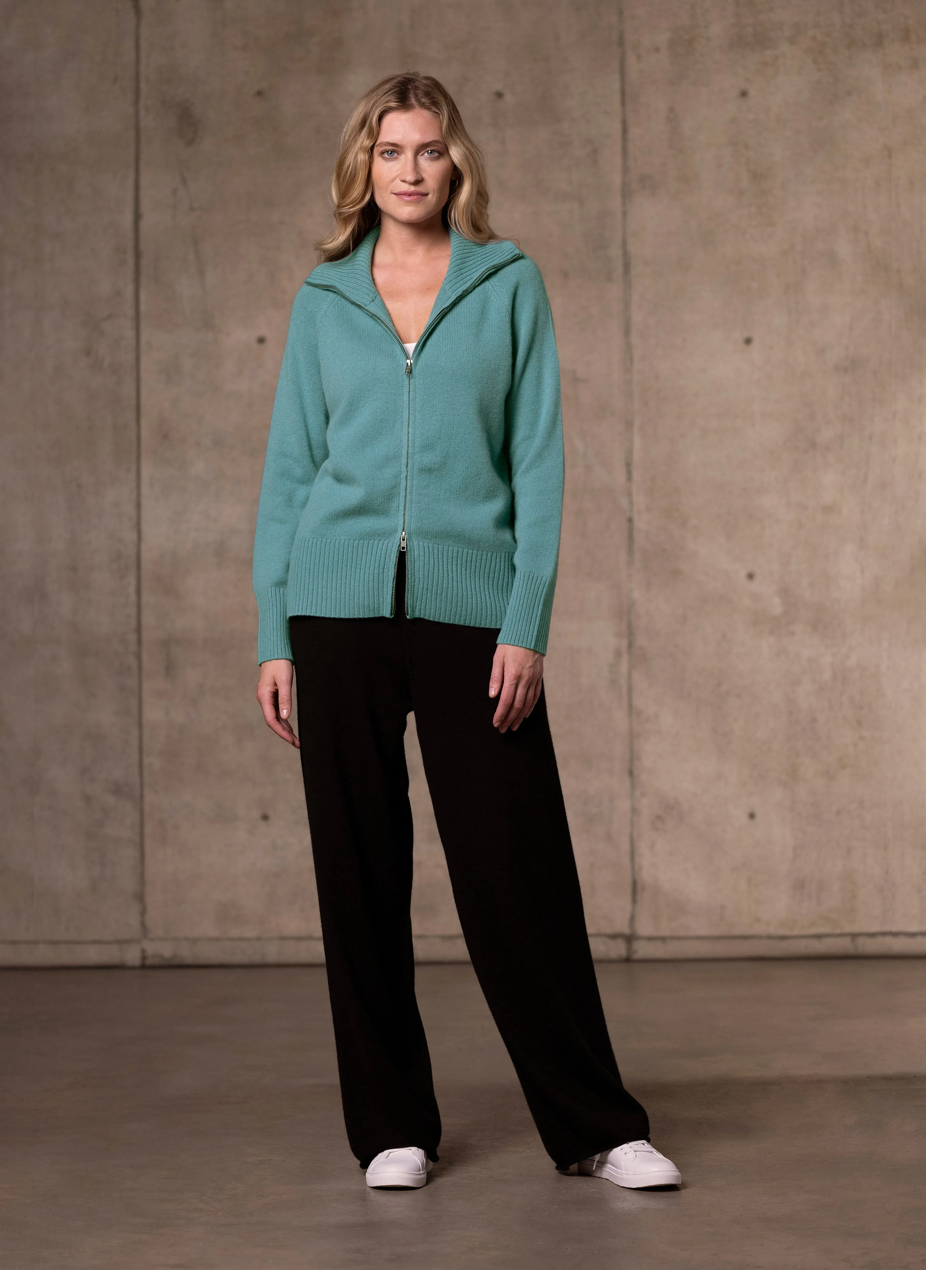 Women's Francesca Double End Zip Cashmere Cardigan Sweater in Robins Egg