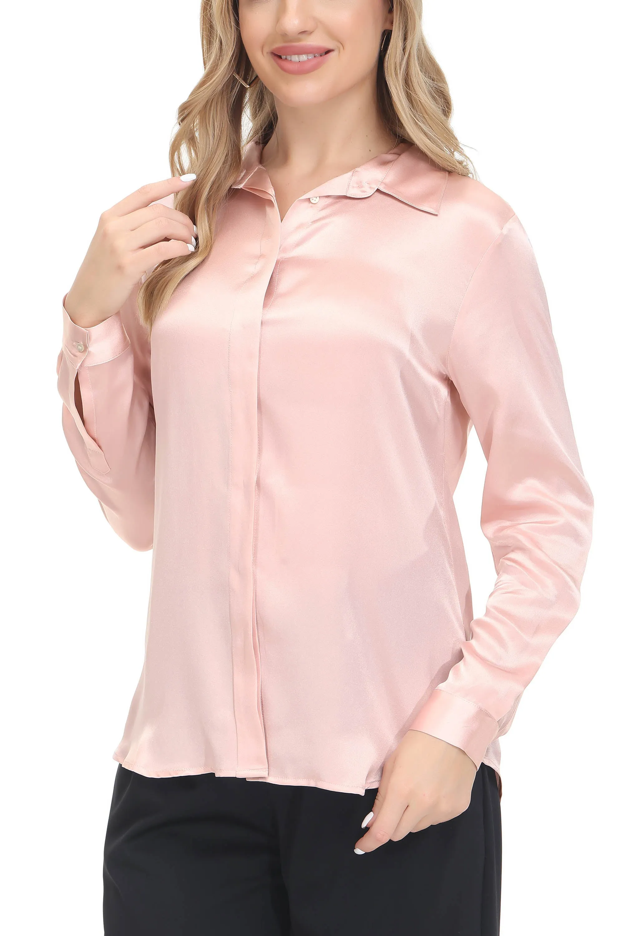 Women's Silk Blouse 100% Silk Long Sleeves Shirt,