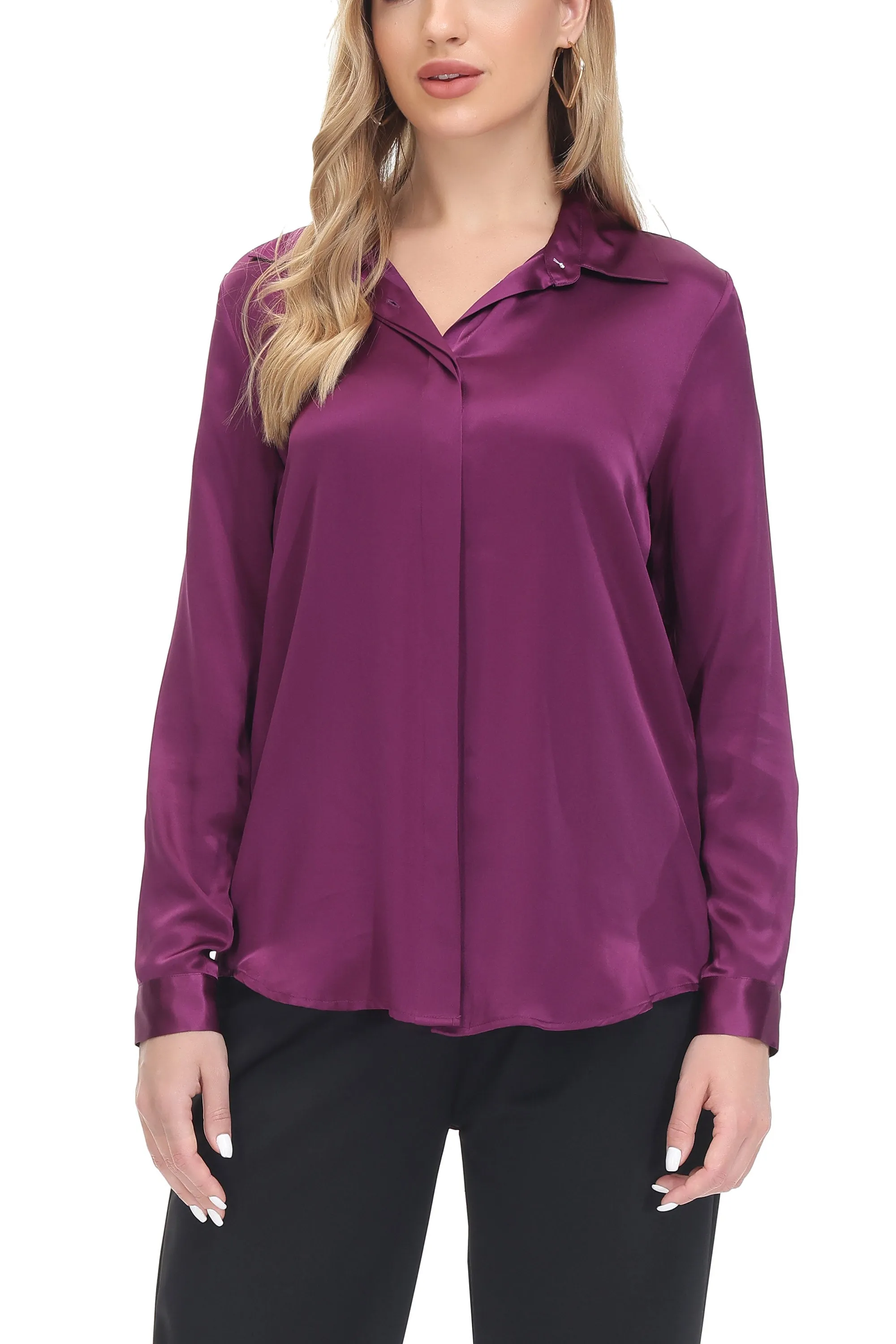 Women's Silk Blouse 100% Silk Long Sleeves Shirt,